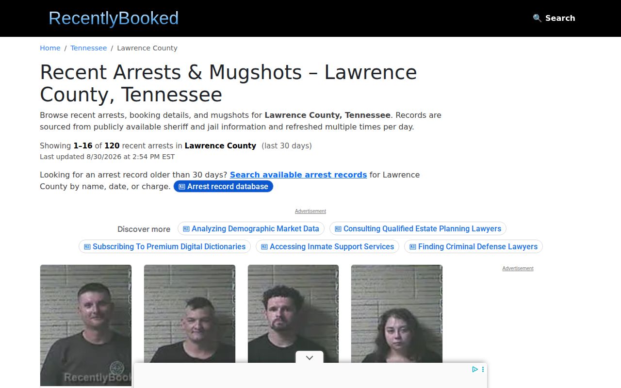 Unofficial RecentlyBooked Lawrence County crime-news and booking-record section