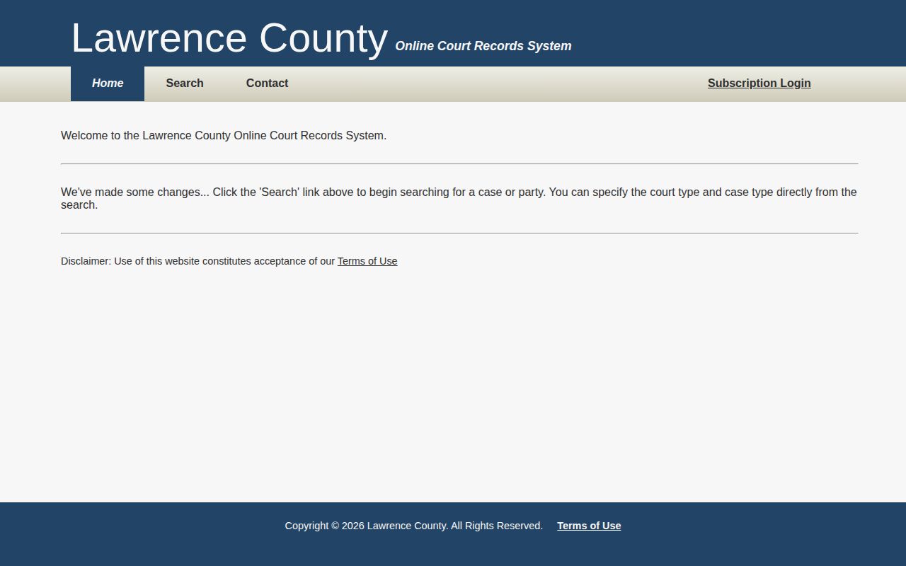 Lawrence County criminal court portal for checking booking case dispositions