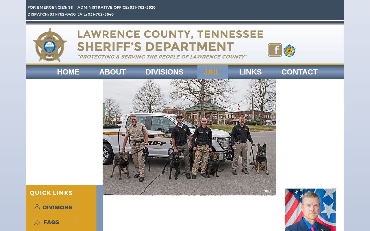 Lawrence County Jail official page used for booking and custody record routing