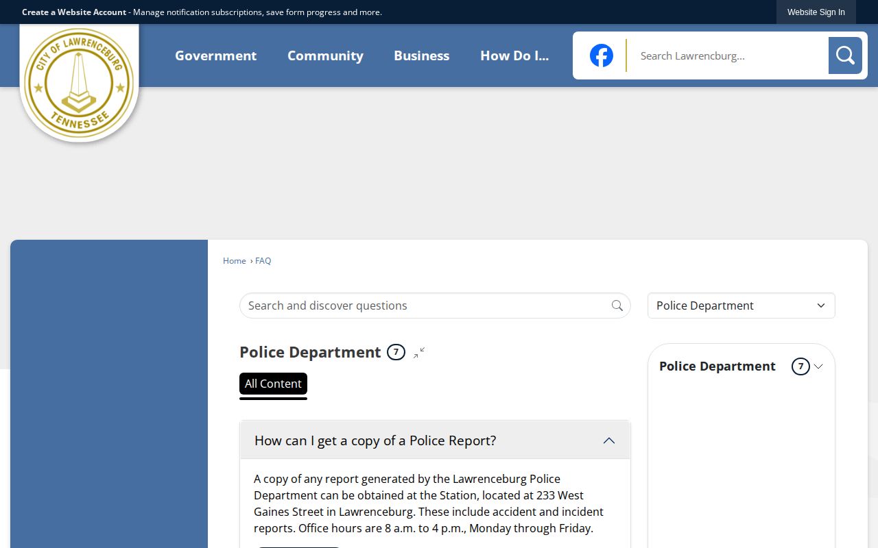 Lawrenceburg Police Department records FAQ